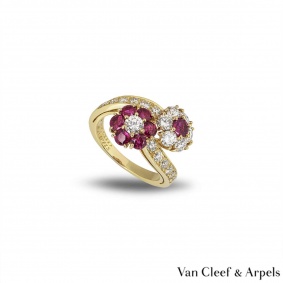 Van Cleef & Arpels Yellow Gold Diamond & Ruby Flower Ring